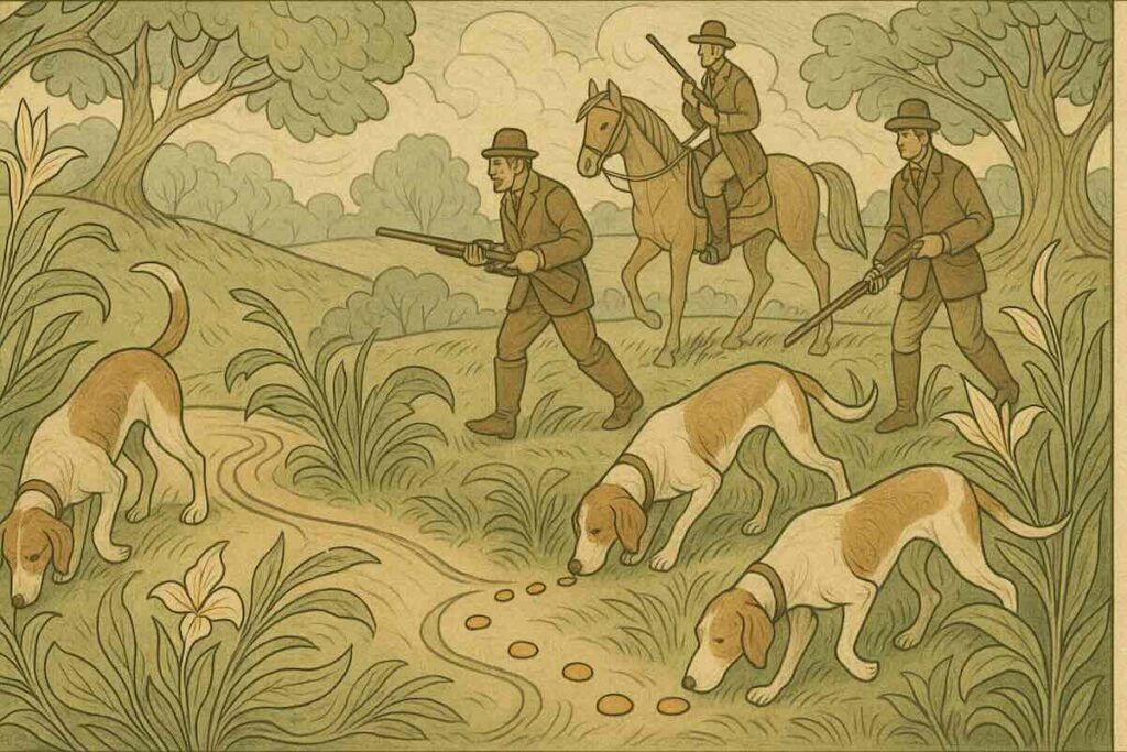 hounds on a trail symbolizing the red herring metaphor in mystery writing